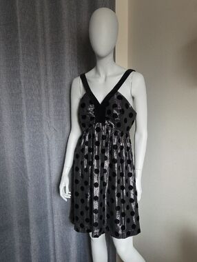 NWT Milly of New York Silver Metallic & Black Velvet Polka Dot Mini Dress